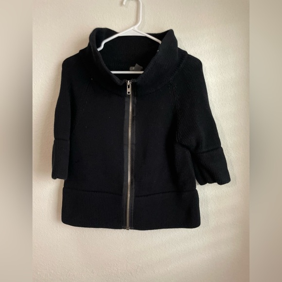 Kenneth Cole Reaction Black 3/4 sleeve zip up high collar Sweater size Small - Picture 3 of 7